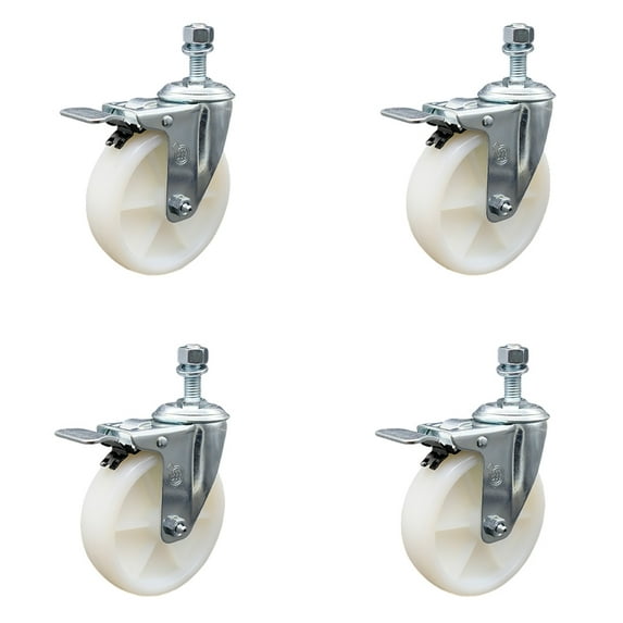 5 Inch Nylon Swivel 12mm Threaded Stem Caster Set with Total Lock Brake SCC