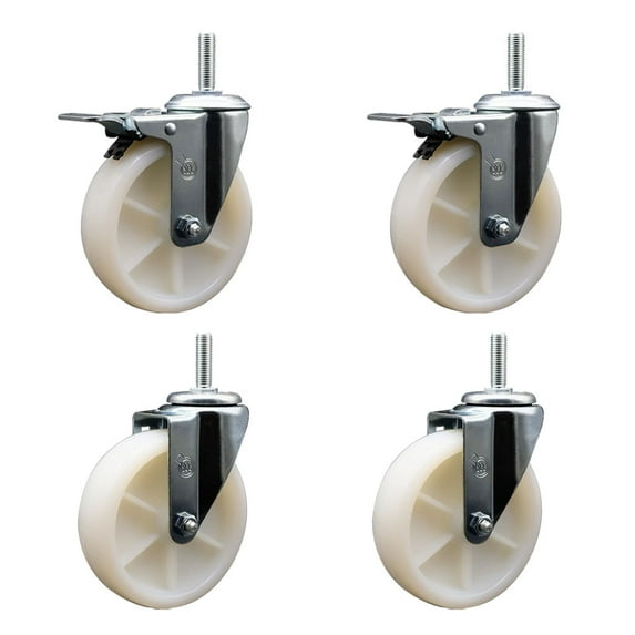 5 Inch Nylon Swivel 3/4 Inch Threaded Stem Caster Set 2 Total Lock Brakes