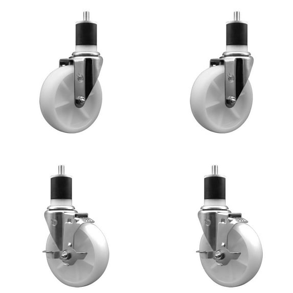 5 Inch Nylon Wheel Swivel 1-7/8 Inch Expanding Stem Caster Set 2 Brakes SCC