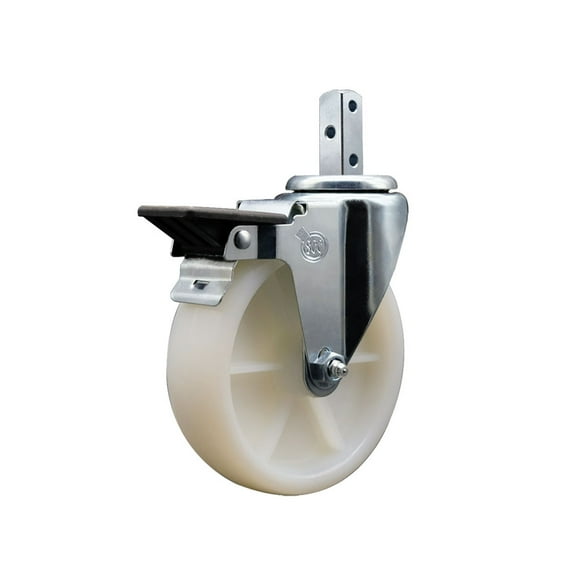 5 Inch Nylon Wheel Swivel 3/4 Inch Square Stem Caster with Brake Service Caster