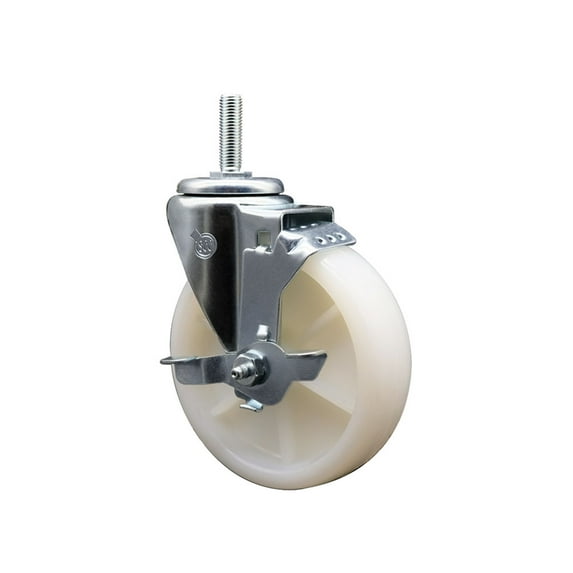 5 Inch Nylon Wheel Swivel 5/8 Inch Threaded Stem Caster with Brake SCC