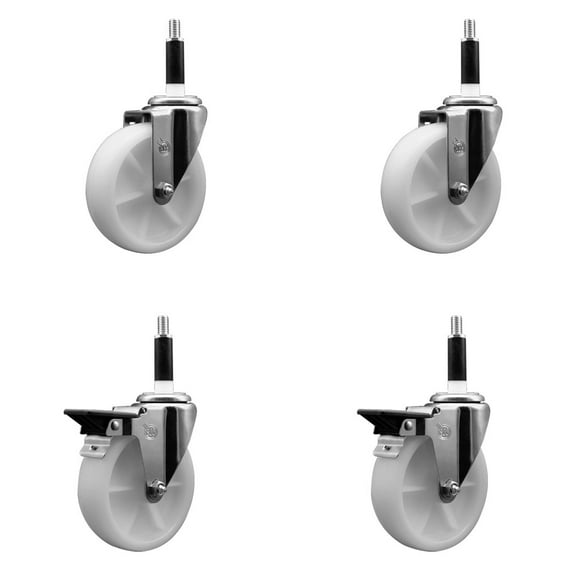 5 Inch Nylon Wheel Swivel 7/8 Inch Expanding Stem Caster Set 2 Brakes SCC