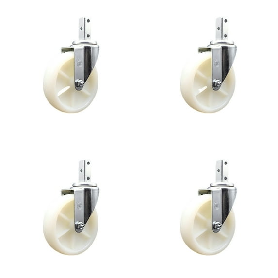 5 Inch Nylon Wheel Swivel 7/8 Inch Square Stem Caster Set Service Caster Brand