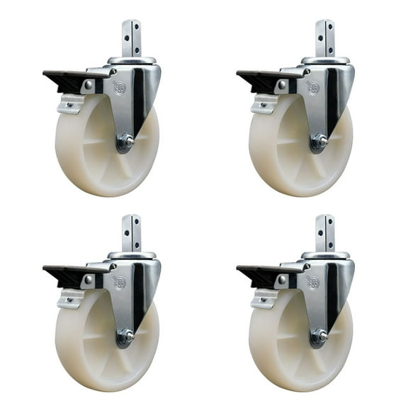 5 Inch Nylon Wheel Swivel 7/8 Inch Square Stem Caster Set with Brake SCC