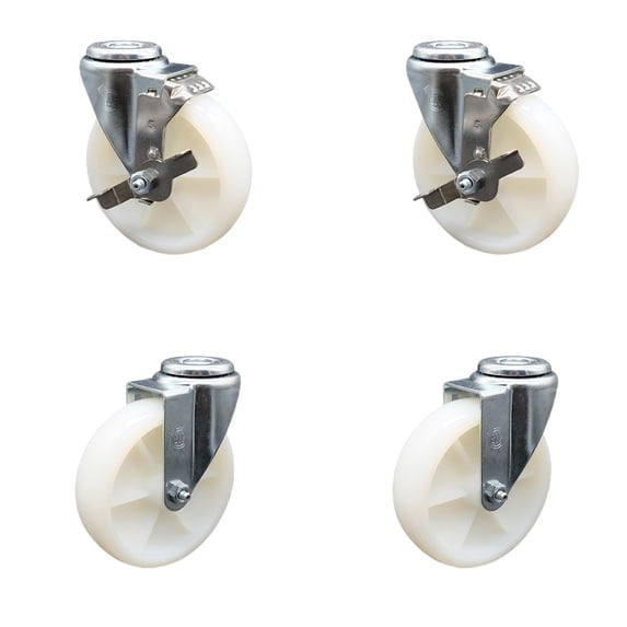 5 Inch Nylon Wheel Swivel Bolt Hole Caster Set with 2 Brake Service Caster Brand