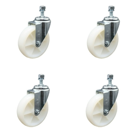5 Inch Nylon Wheel Swivel ½ Inch Threaded Stem Caster Set Service Caster Brand