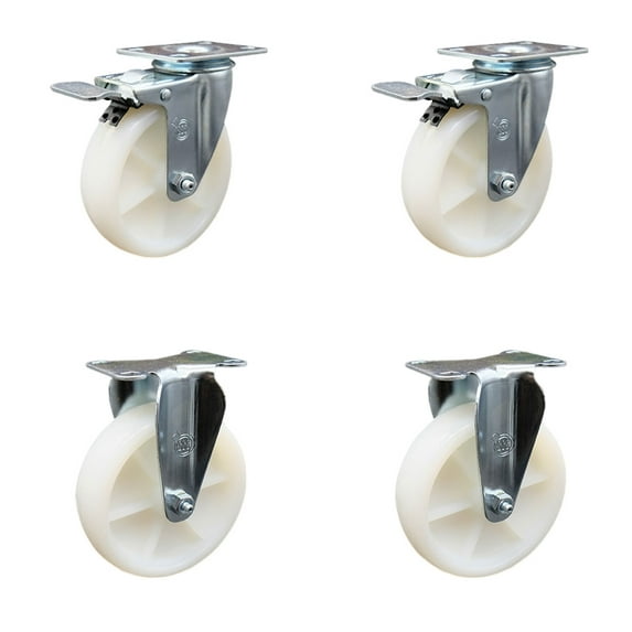 5 Inch Nylon Wheel Swivel Top Plate Caster Set 2 Lock Brakes 2 Rigid SCC
