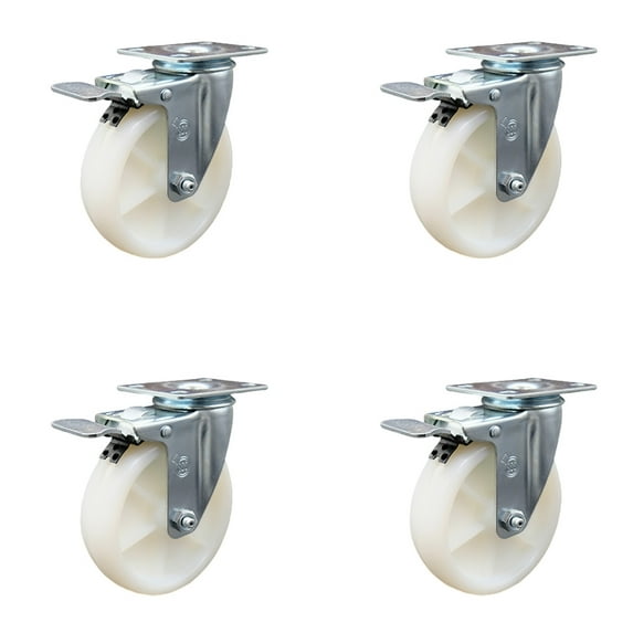 5 Inch Nylon Wheel Swivel Top Plate Caster Set with Total Lock Brake SCC