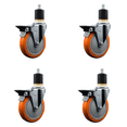 thumbnail image 1 of 5 Inch Orange Poly Swivel 1-7/8 Inch Expanding Stem Caster Set with Brake SCC, 1 of 1