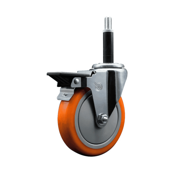 5 Inch Orange Poly Swivel 3/4 Inch Expanding Stem Caster with Brake SCC