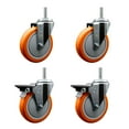 thumbnail image 1 of 5 Inch Orange Poly Wheel Swivel 3/4 Inch Threaded Stem Caster Set 2 Brakes, 1 of 1