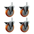 thumbnail image 1 of 5 Inch Orange Poly Wheel Swivel 3/4 Inch Threaded Stem Caster Set with Brake, 1 of 1