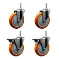 thumbnail image 1 of 5 Inch Orange Poly Wheel Swivel 5/8 Inch Threaded Stem Caster Set 2 Brakes, 1 of 1