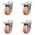 thumbnail image 1 of 5 Inch Orange Polyurethane Swivel Bolt Hole Caster Set with Total Lock Brake SCC, 1 of 1