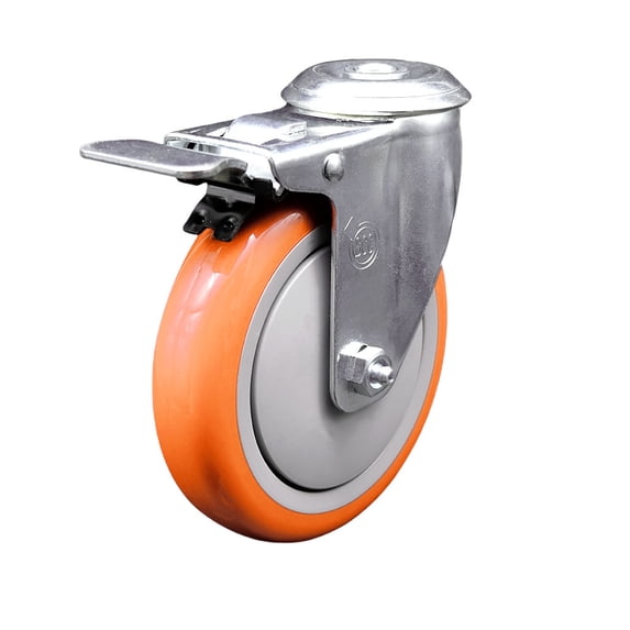 5 Inch Orange Polyurethane Wheel Bolt Hole Caster with Total Lock Brake SCC