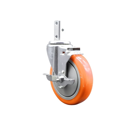 5 Inch Orange Polyurethane Wheel Swivel 3/4 Inch Square Stem Caster with Brake