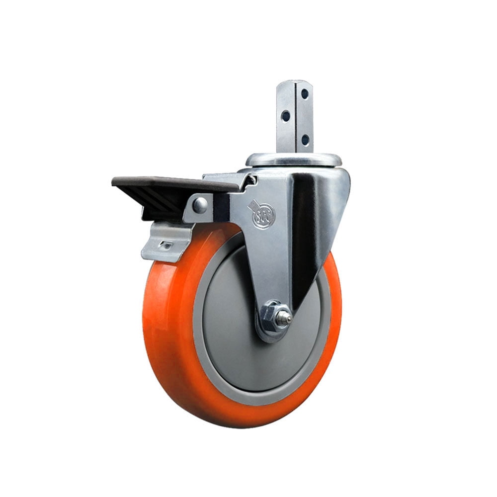 Square Whee 5 Inch Orange Polyurethane Wheel Swivel 3/4 Inch Square Stem Caster ...