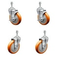 thumbnail image 1 of 5 Inch Orange Poly Wheel Swivel 3/8 Inch Threaded Stem Caster Set 2 Brakes, 1 of 1