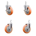 thumbnail image 1 of 5 Inch Orange Polyurethane Wheel Swivel 7/8 Inch Square Stem Caster Set 2 Brakes, 1 of 1