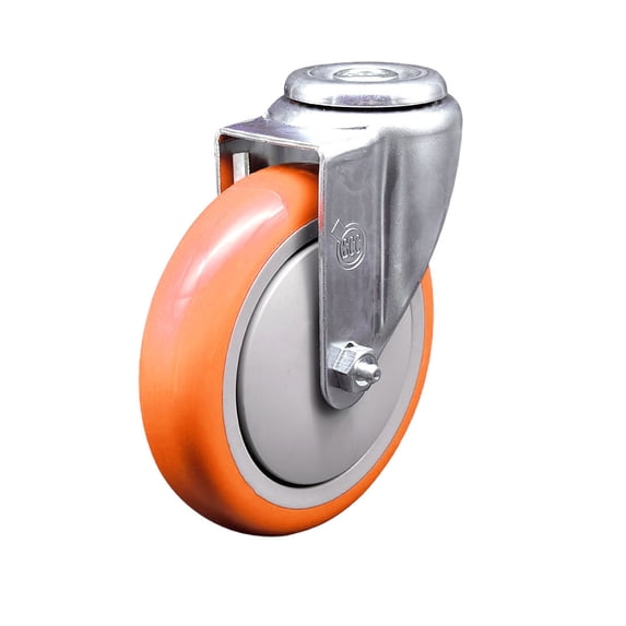 5 Inch Orange Polyurethane Wheel Swivel Bolt Hole Caster Service Caster Brand
