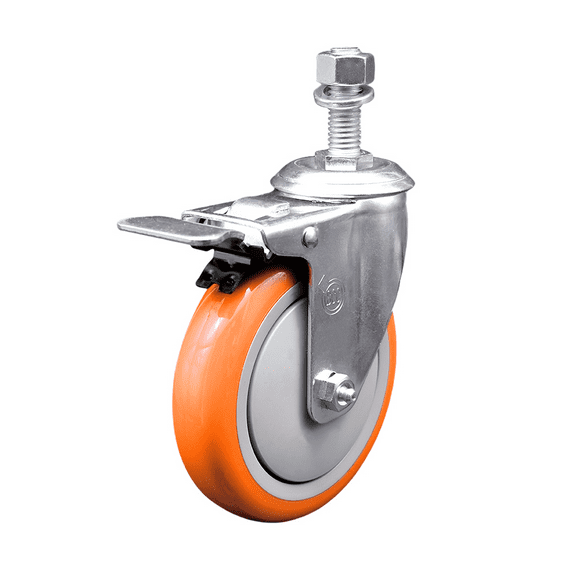 5 Inch Orange Polyurethane Wheel Swivel ½ Inch Stem Caster with Total Lock Brake