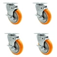 thumbnail image 1 of 5 Inch Orange Polyurethane Wheel Swivel Top Plate Caster Set with Brake SCC, 1 of 1