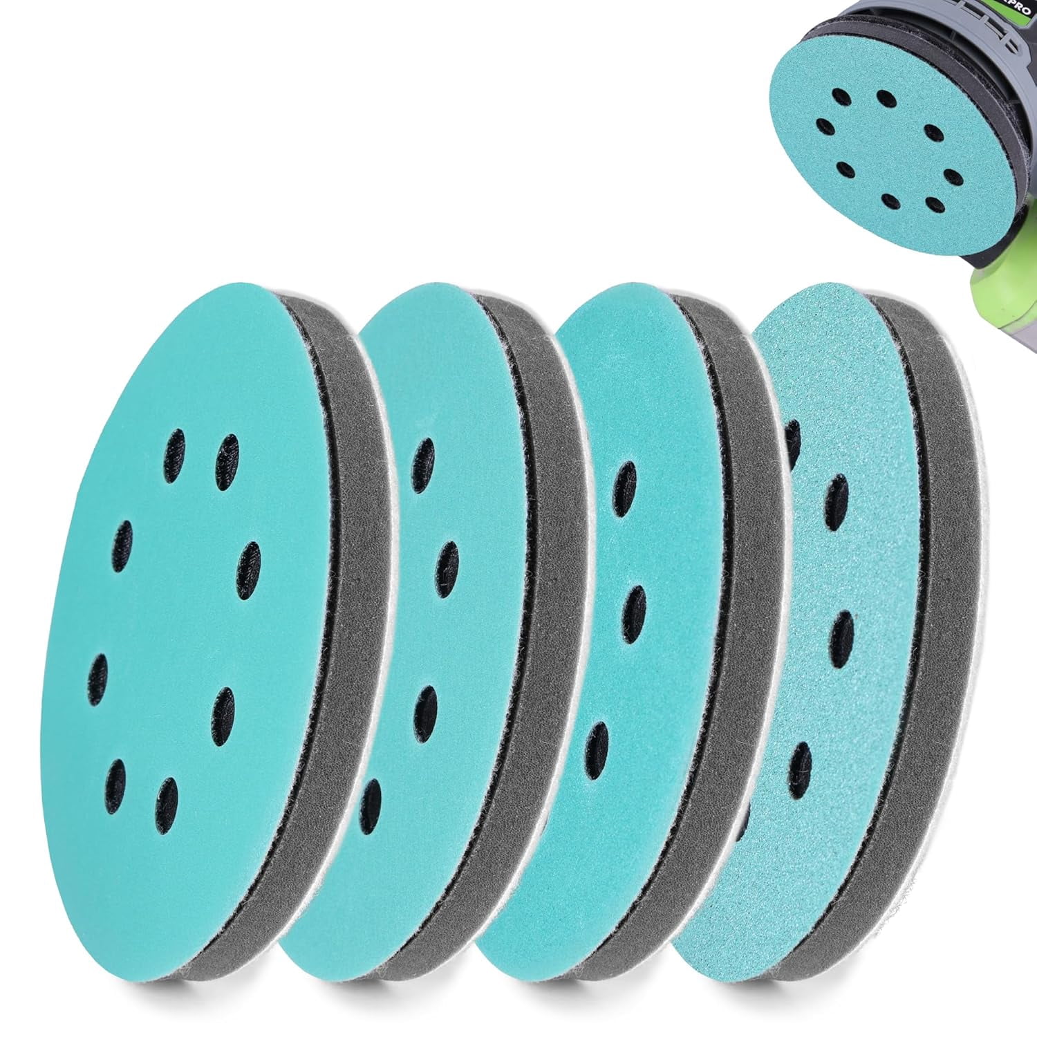 5 Inch Orbital Sander Interface Pads and Sanding Discs, 4 Foam Buffer Pads & 8 Grit (80/120/240/320), 8 Hole Hook and Loop Soft Cushion Sponge Backing for Sander
