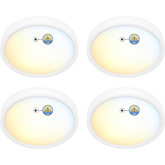 5 Inch Outdoor Ceiling Light with Dusk to  Sensor, 5CCT LED Flush Mount, Wet Rated Soffit Light for Porch Entryway Garage, -Lit Slim Surface Mount, 10W, ETL & Wet, White, 4 Packs
