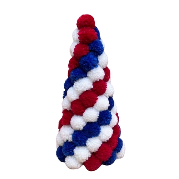 5 Inch Patriotic Pom-Pom Trees for Tiered Tray,Red White and Blue Soft Fiber Trees for Independence Day,4th of July Desktop and Shelf Holiday Decoration