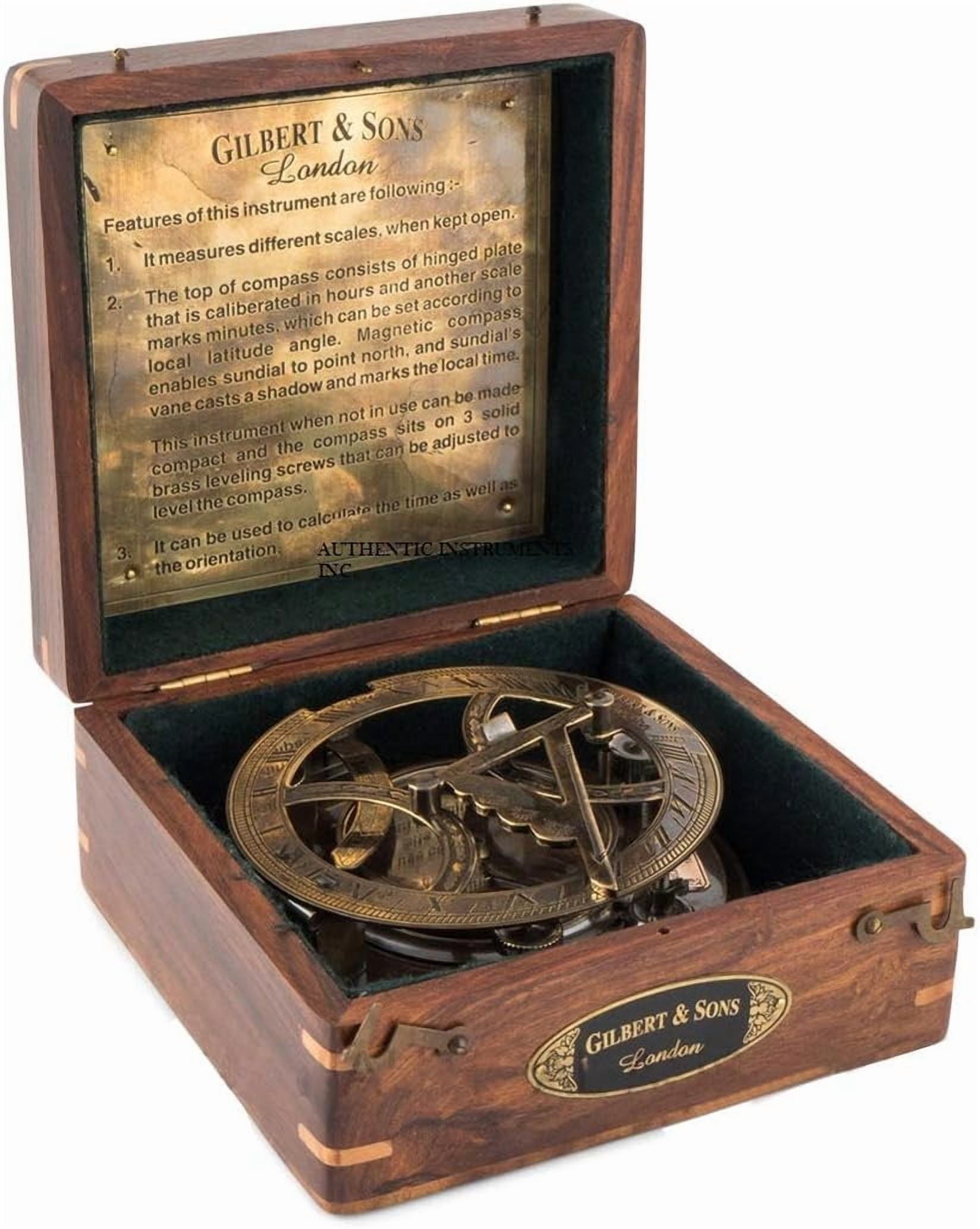5 Inch Perfectly Calibrated Large Sundial Compass with Wooden Box