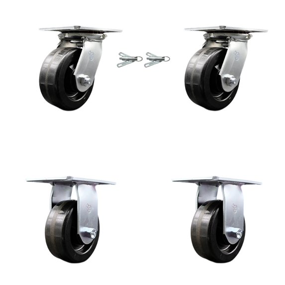 5 Inch Phenolic Caster Set with Roller Bearing 2 Swivel Lock and 2 Rigid SCC