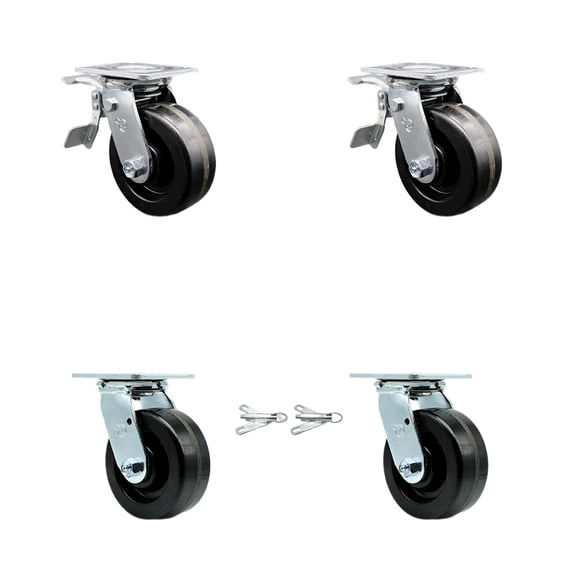 5 Inch Phenolic Caster Set with Ball Bearings 2 Brakes 2 Swivel Locks SCC