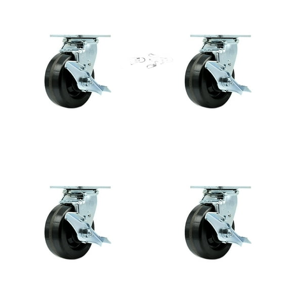 5 Inch Phenolic Caster Set with Ball Bearings 4 Brake 2 Swivel Lock SCC
