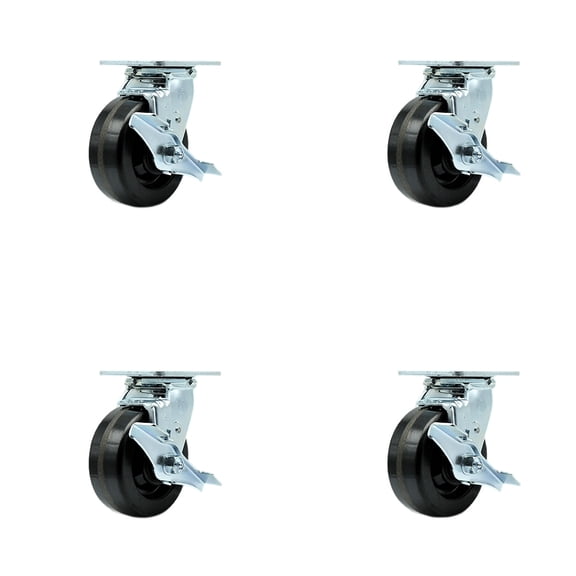 5 Inch Phenolic Caster Set with Ball Bearings and Brake/Swivel Lock SCC
