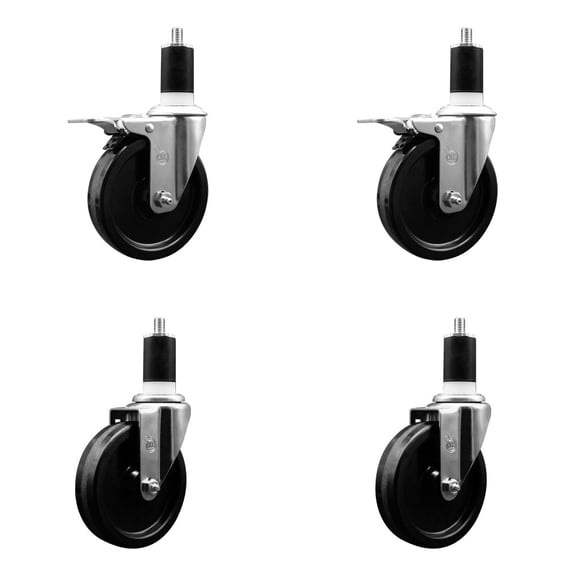 5 Inch Phenolic Swivel 1-1/2 Inch Expanding Stem Caster Set 2 Total Lock Brakes