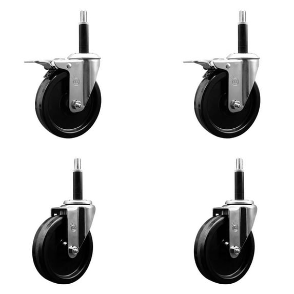 5 Inch Phenolic Swivel 3/4 Inch Expand Stem Caster Set 2 Total Lock Brakes