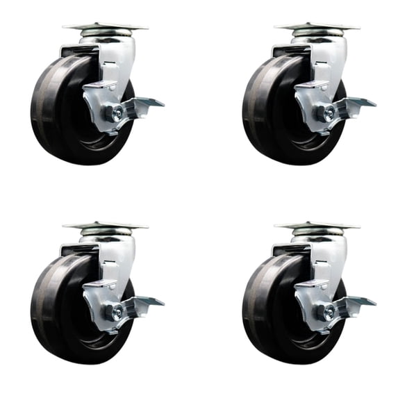 5 Inch Phenolic Swivel Caster Set with Roller Bearings and Brakes SCC