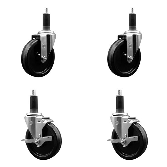 5 Inch Phenolic Wheel Swivel 1-1/8 Inch Expand Stem Caster Set 2 Brakes SCC