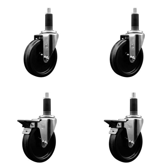 5 Inch Phenolic Wheel Swivel 1-1/8 Inch Expanding Stem Caster Set 2 Brakes SCC