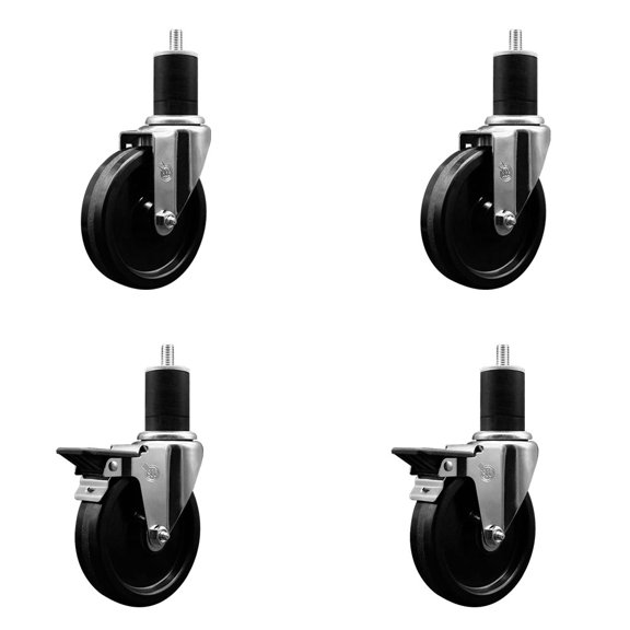 5 Inch Phenolic Wheel Swivel 1-3/4 Inch Expanding Stem Caster Set 2 Brakes SCC