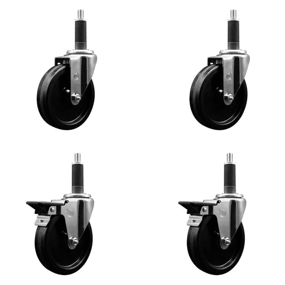 5 Inch Phenolic Wheel Swivel 1 Inch Expand Stem Caster Set 2 Brakes SCC
