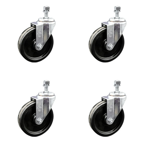 5 Inch Phenolic Wheel Swivel 12mm Threaded Stem Caster Set Service Caster