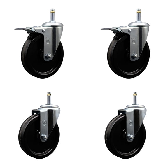 5 Inch Phenolic Wheel Swivel 7/16 Inch Grip Ring Stem Caster Set 2 Brake