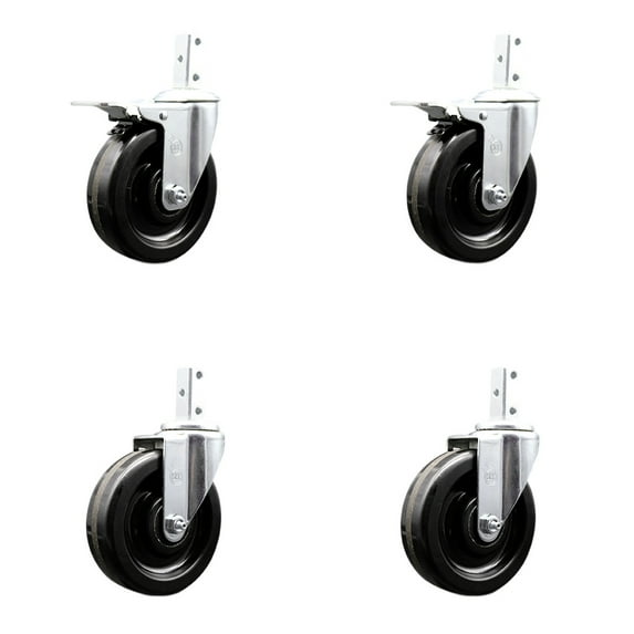 5 Inch Phenolic Wheel Swivel 7/8 Inch Square Stem Caster Set 2 Total Lock Brakes