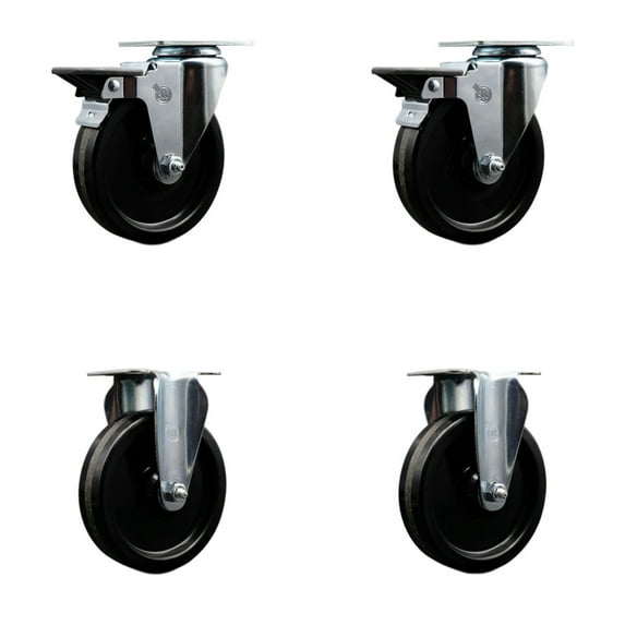 5 Inch Phenolic Wheel Swivel Top Plate Caster Set with 2 Posi Brakes 2 Rigid SCC