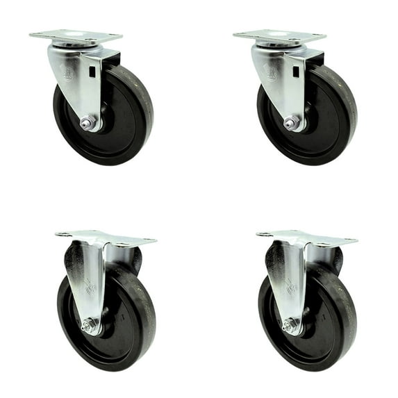 5 Inch Phenolic Wheel Swivel Top Plate Caster Set with 2 Rigid Service Caster