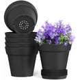thumbnail image 1 of 5 Inch Plastic Plant Pots with Drainage Holes and Trays – 6 Pack Small Nursery Pots for Indoor & Outdoor House Plants and Flowers, Seedling Starter Planters, Matte Black, 1 of 7