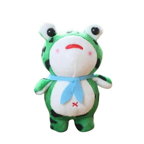 5-Inch Plush Frog with Blue Scarf and Beaded Chain, Cute Stuffed Animal for Desk Decor and Collectors, Soft Plushie for Teens and Adults