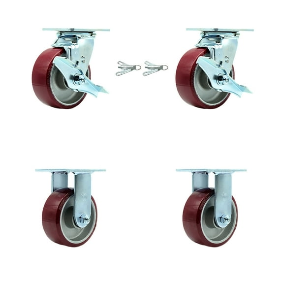 5 Inch Poly on Aluminum Caster Set with 2 Brakes/Swivel Lock 2 Rigid SCC
