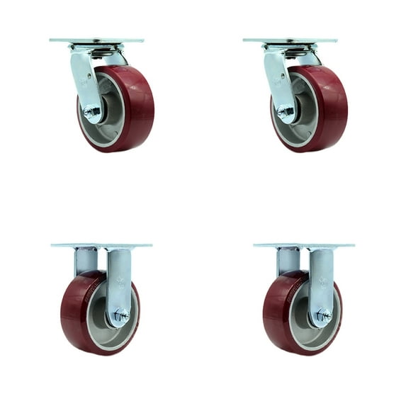 5 Inch Poly on Aluminum Caster Set with Ball Bearings 2 Swivel 2 Rigid SCC